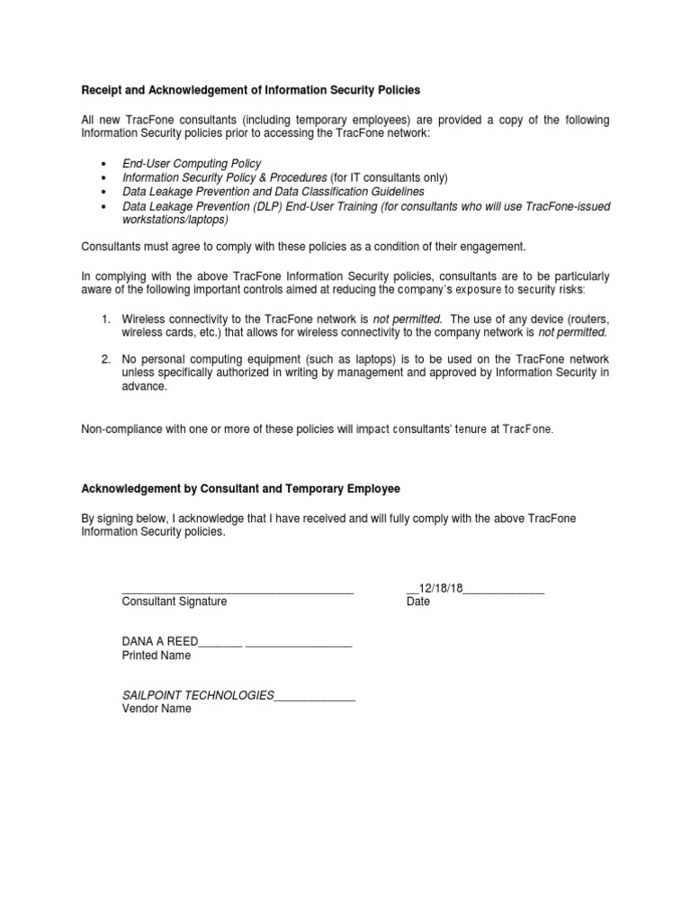 TracFone Security Policy Acknowledgement | PDF