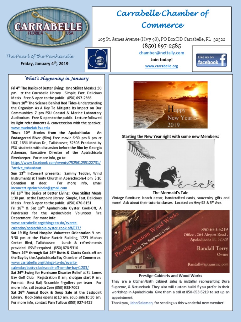 Carrabelle Chamber of Commerce Friday, January 4, 2019 Join Today