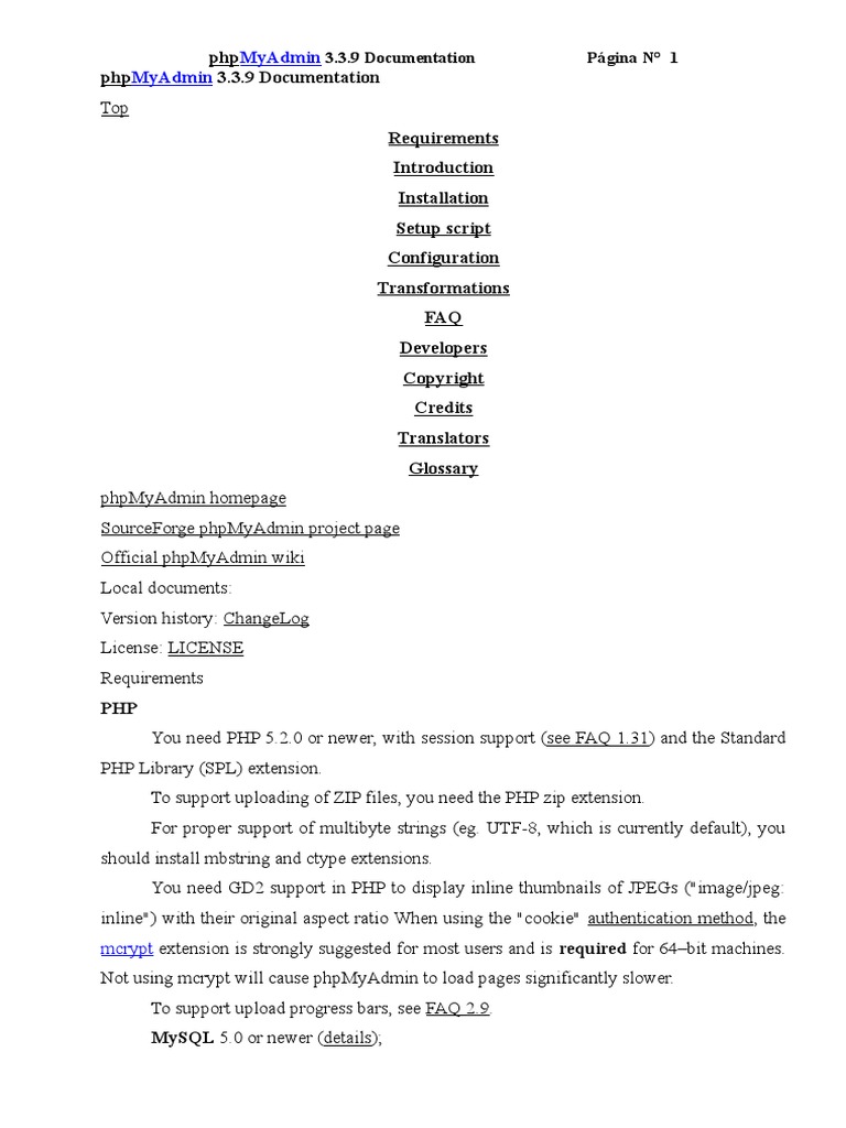 PhpMyAdmin 3.3.9 Documentation | PDF | Http Cookie | Hypertext Transfer ...