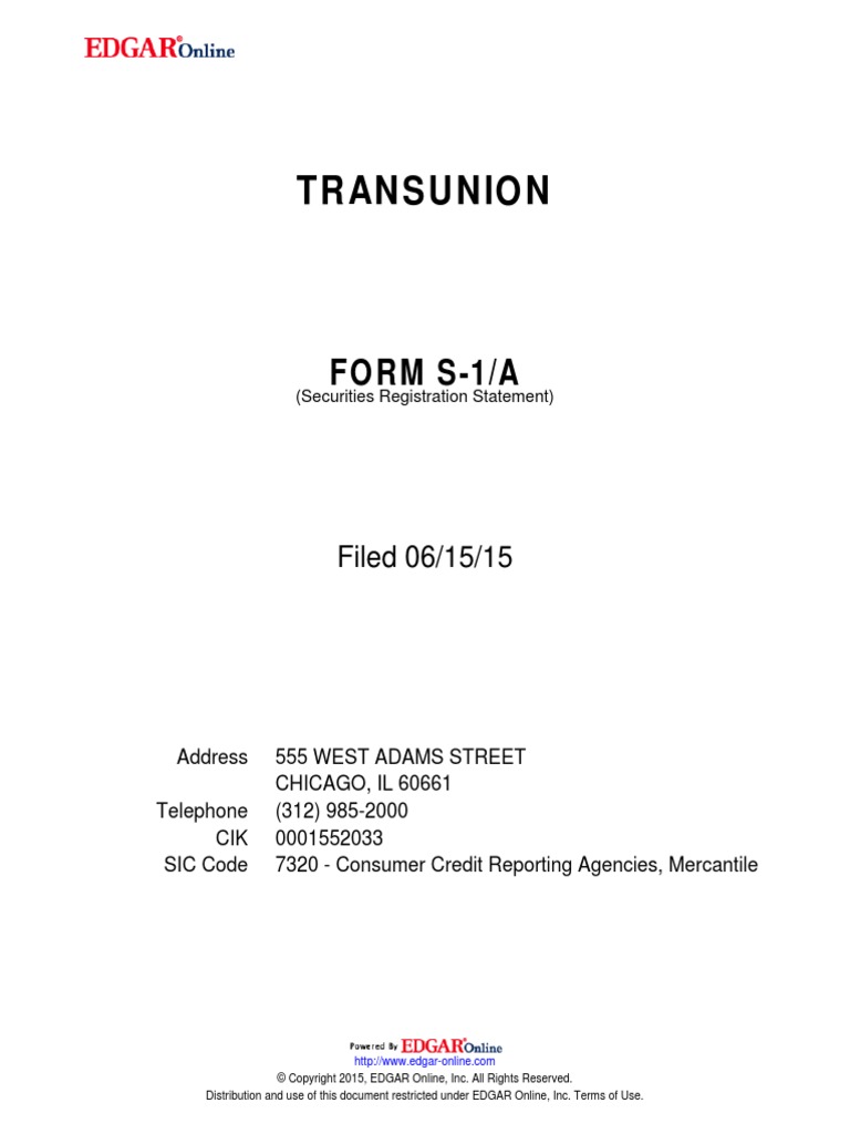 Transunion Offering Document | PDF | Earnings Before Interest ...