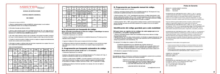Manual de Control Remoto Universal RM-UNI8IN1 | PDF | Informática y ...