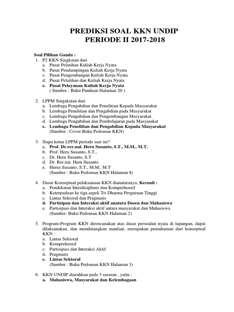 Prediksi Soal Post Test Kkn Ii 2017 2018 Undip
