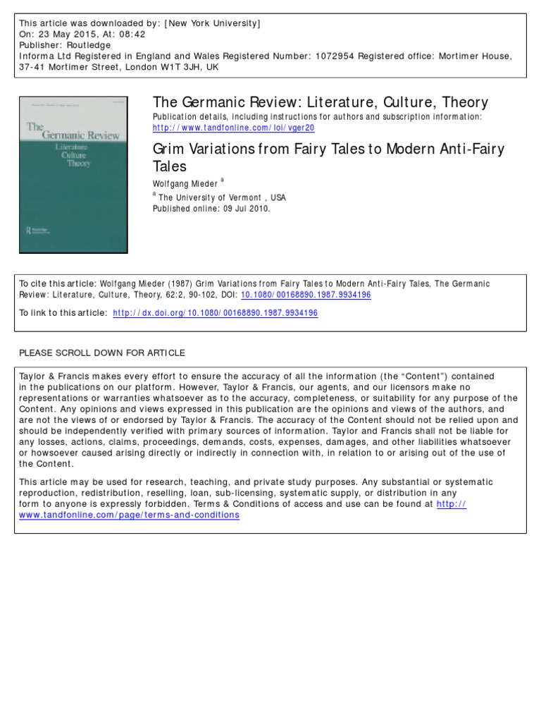 Grim Variations From Fairy Tales To Modern Anti Fairy Tales Mieder