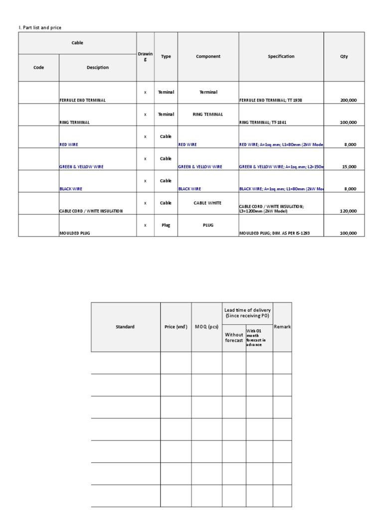 Component Price List and Specs | PDF | Electrical Connector | Equipment