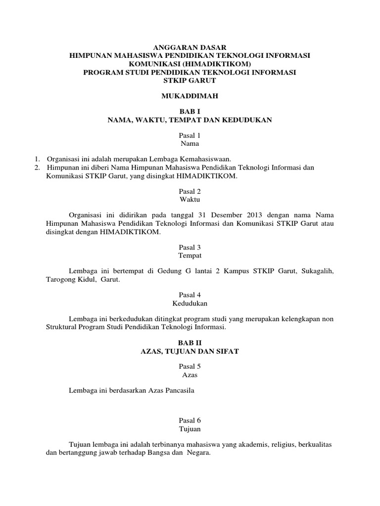 Contoh AD/ART HIMADIKTIKOM STKIP Garut | PDF