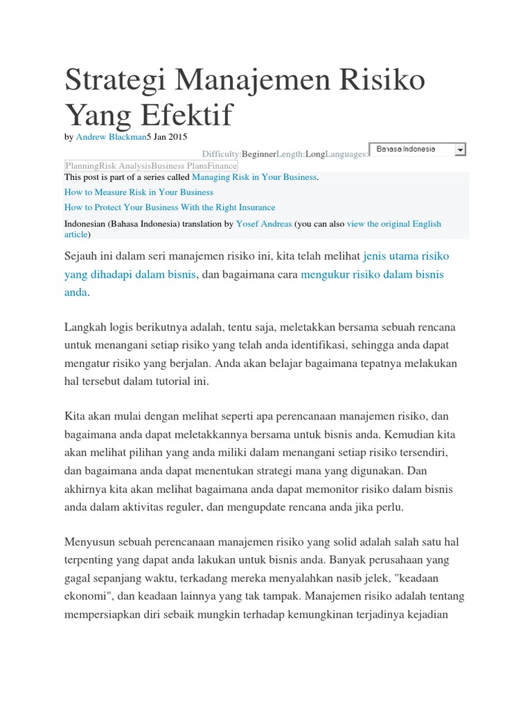 Strategi Manajemen Risiko Yang Efektif | PDF | Karier & Perkembangan ...