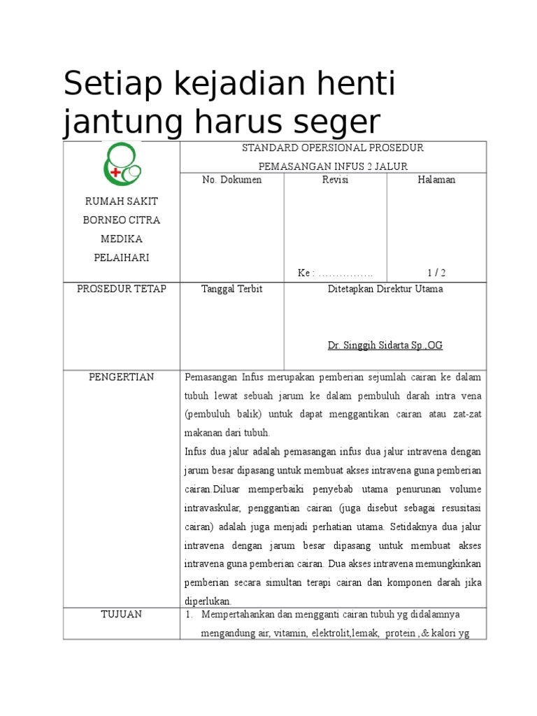 Sop Pemasangan Infus 2 Jalur