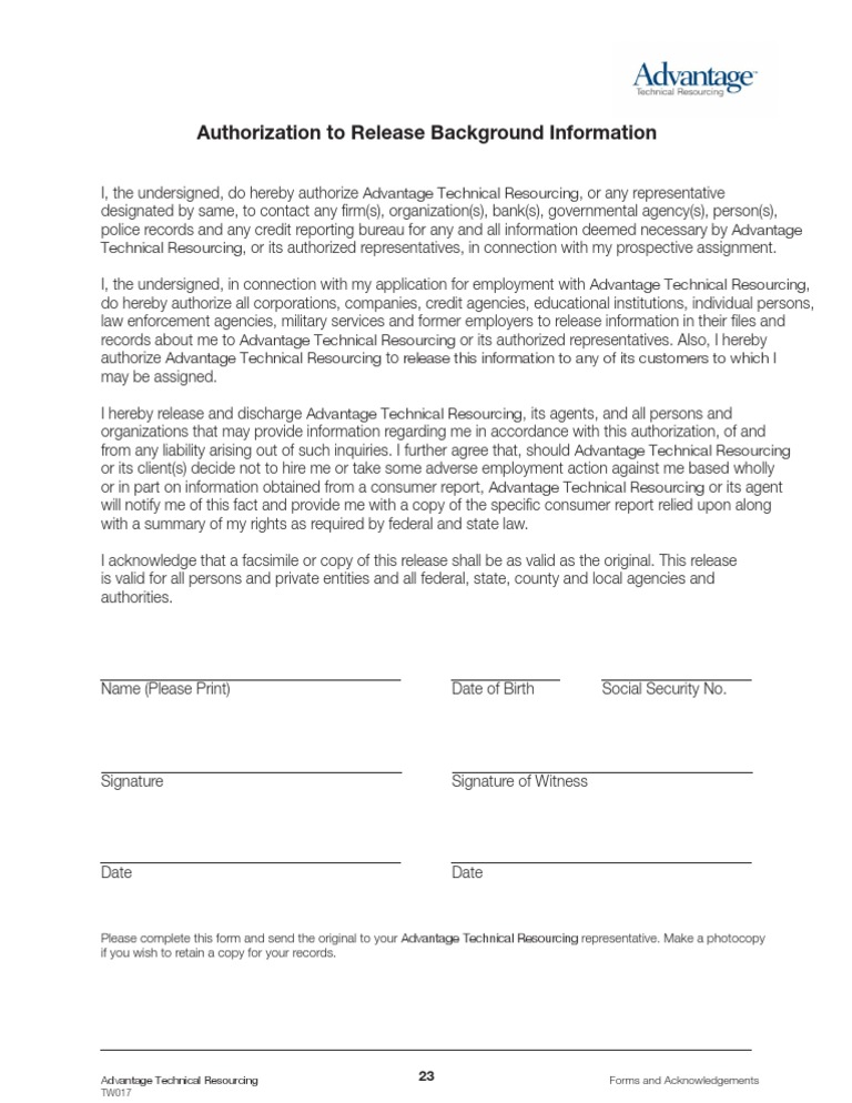 Background Check Authorization Form | PDF