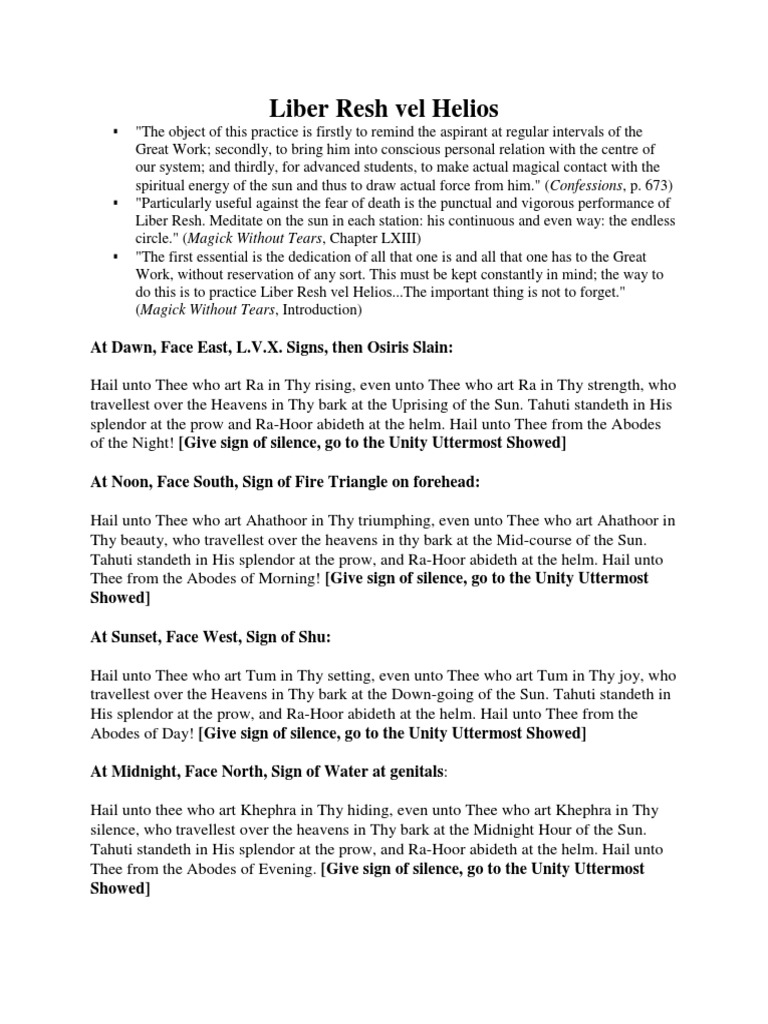 Liber Resh vel Helios Ritual Guide | PDF | Prayer | Religious Belief ...