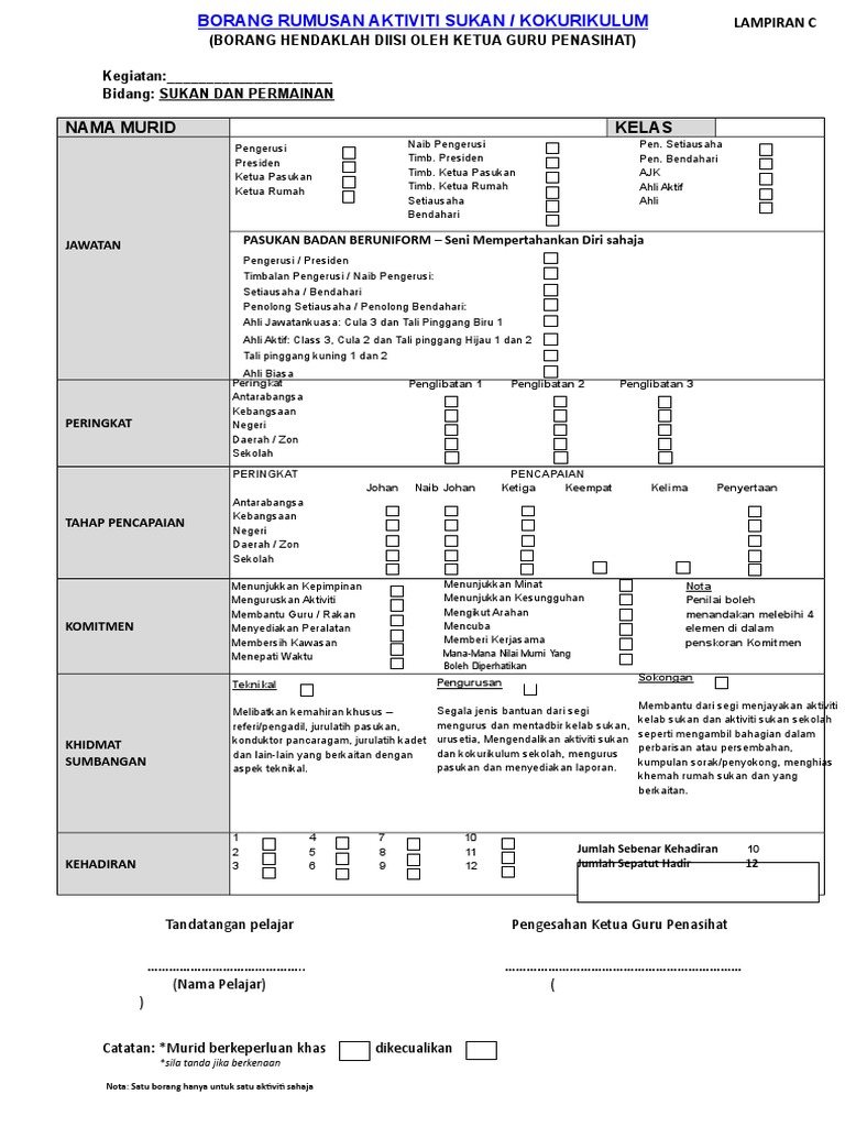 Borang Rumusan Aktiviti Sukan Pajsk Pdf