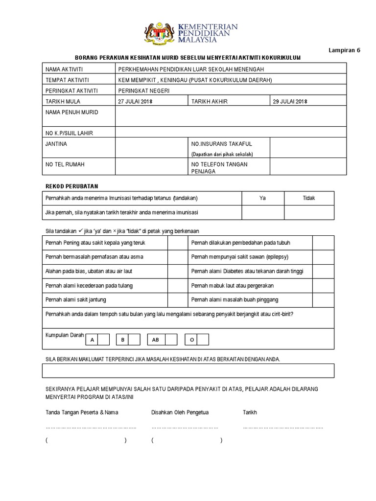 Borang Perakuan Kesihatan Murid Pdf