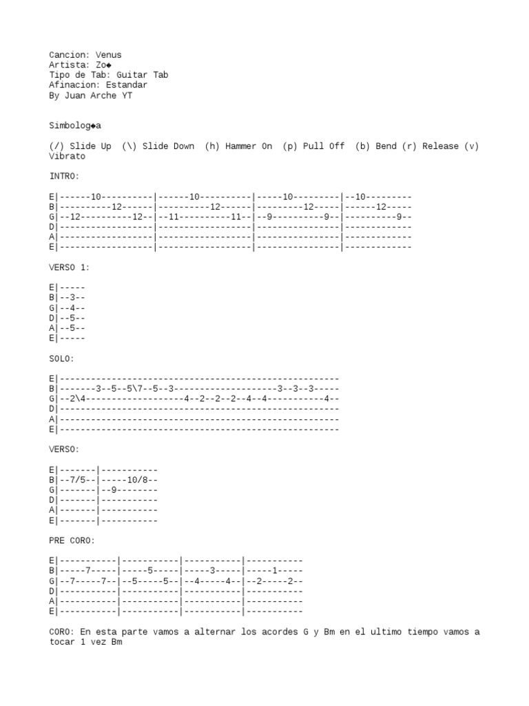 Venus Zoe Tab Guitarra PDF Tecnicas musicales Laúd de cuello