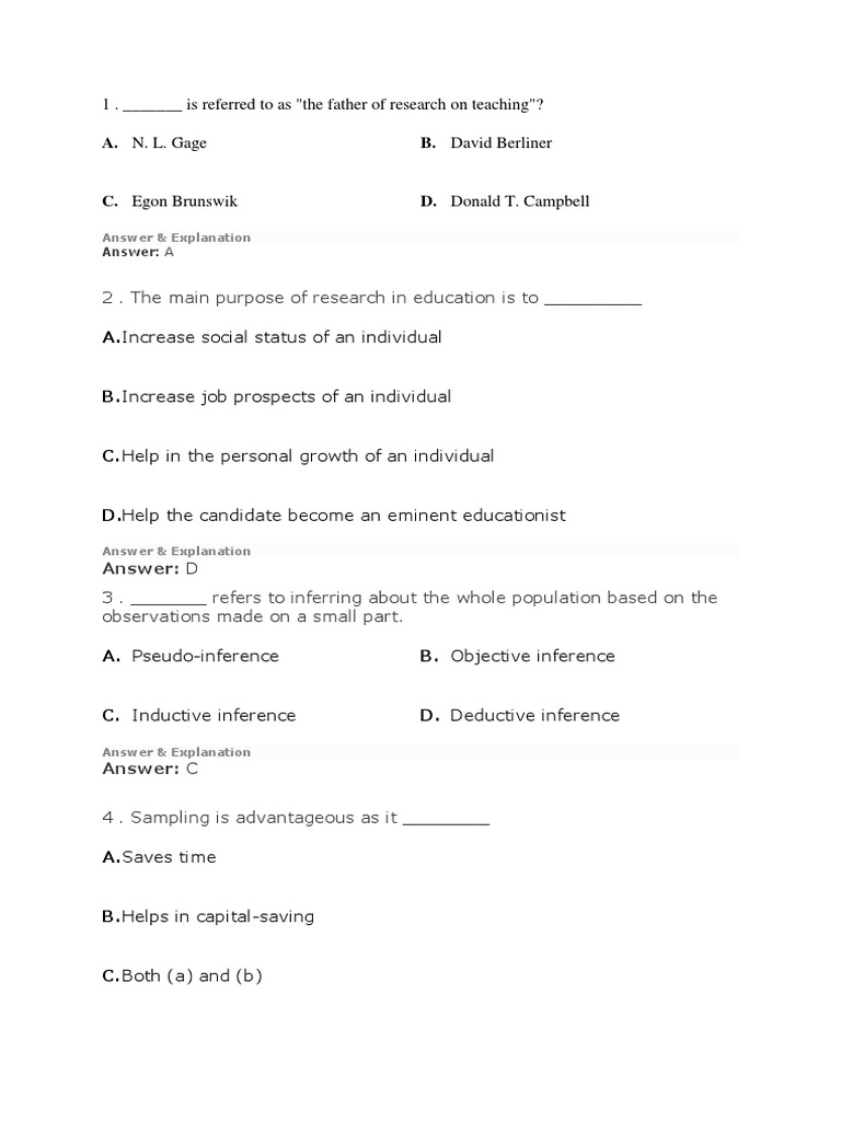 research methodology one word questions with answers