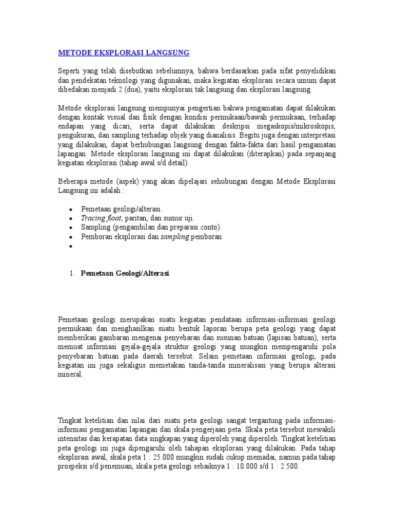 Metode Eksplorasi Langsung Tracing Float Paritan Dan Sumur Uji