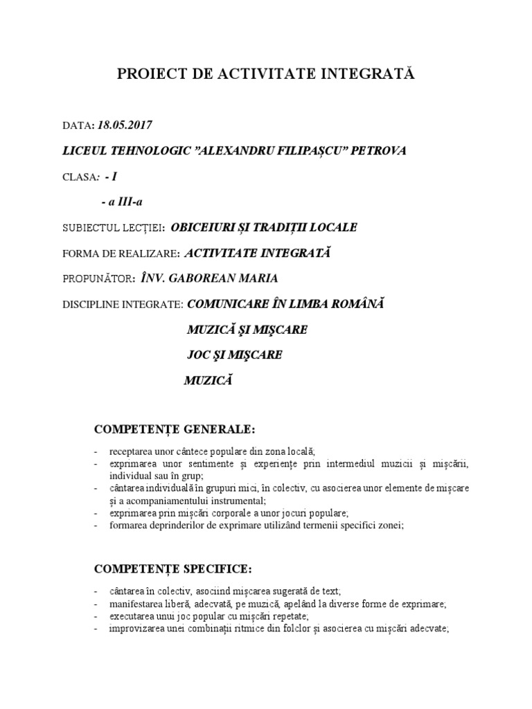 Proiect Didactic Inv. Gaborean Maria Ok | PDF