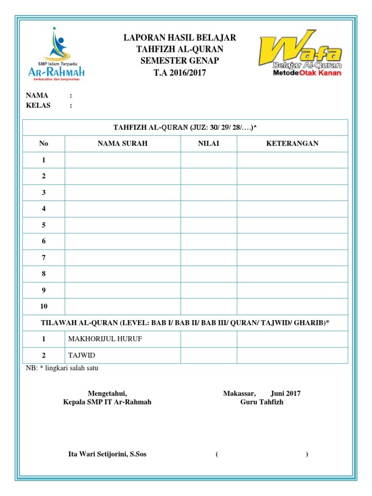 Rapor Tahfizh