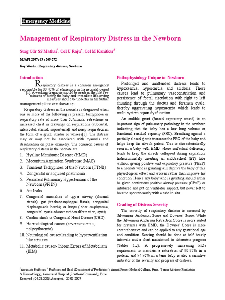 Management of Respiratory Distress in The Newborn: Emergency Medicine ...