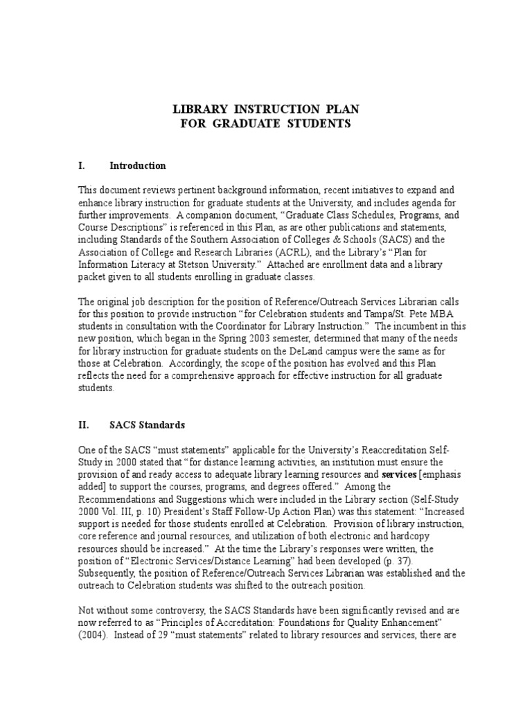 Graduate Library Instruction Plan | PDF | Information Literacy | Librarian