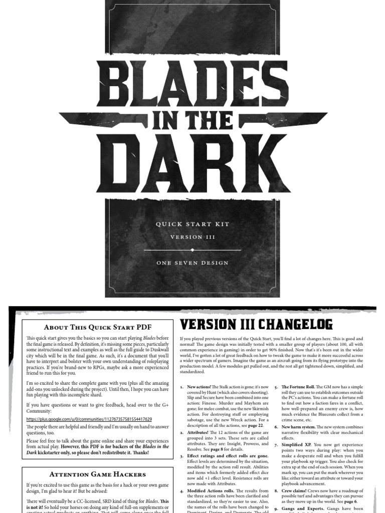Blades in The Dark Quick Start PDF PDF
