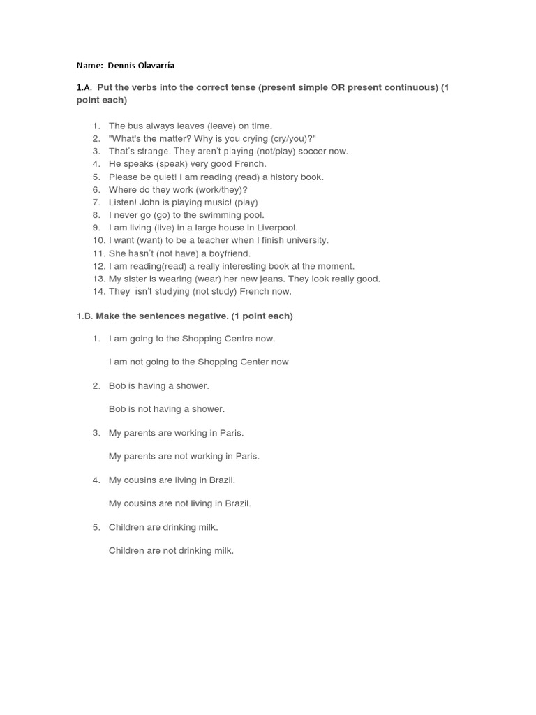 English Verb Tense Exercises | PDF | Language Arts & Discipline