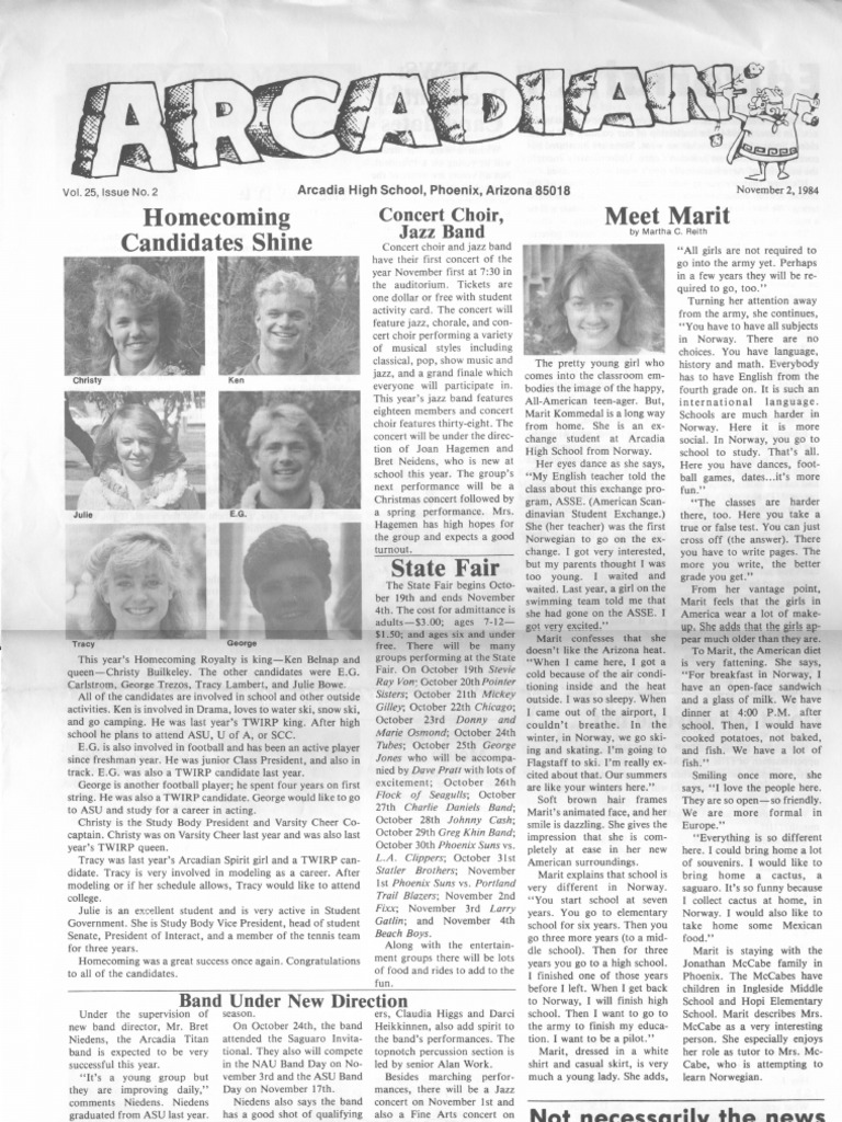 Arcadian Vol 25 No 2 Nov 2, 1984 Leisure