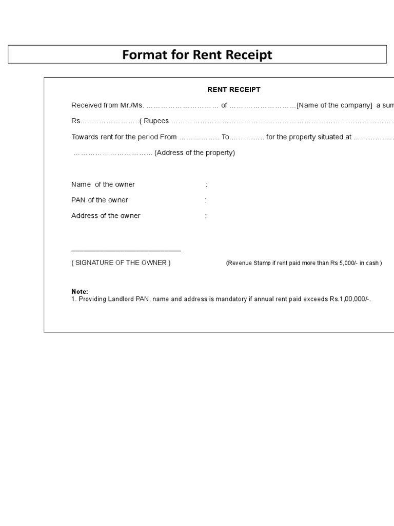 Rent Receipt Format Template | PDF