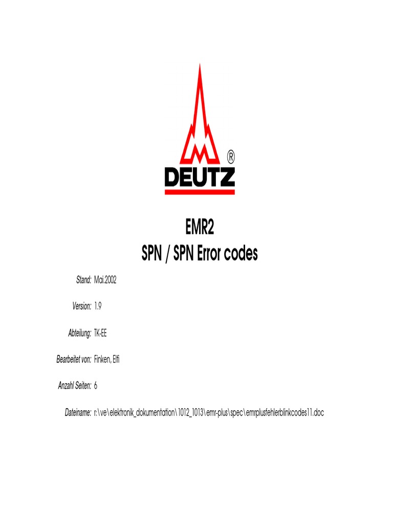 DEUTZ Trouble Code List EMR2 052002 PDF