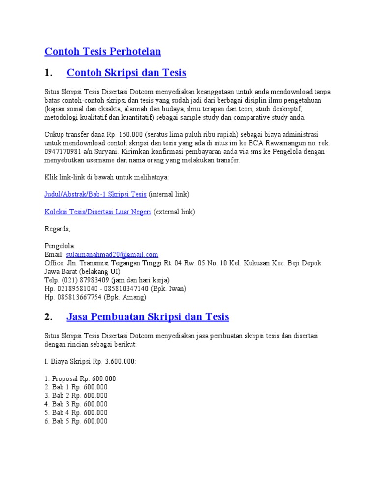 Contoh Tesis Perhotelan