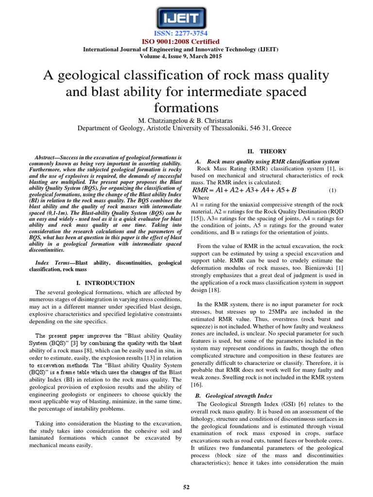 A Geological Classification of Rock Mass Quality and Blast Ability For ...