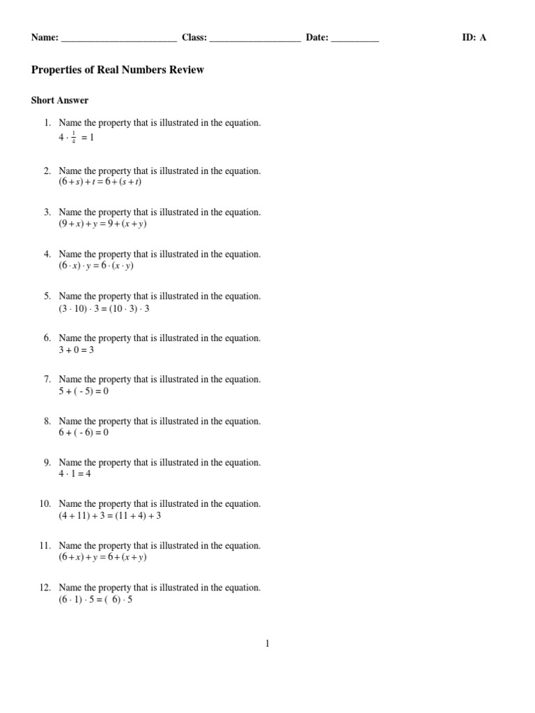 Properties of Real Numbers Review | PDF | Teaching Methods & Materials