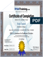 Hipaa Awareness For Healthcare Providers Certificate For Hoda Tantawi