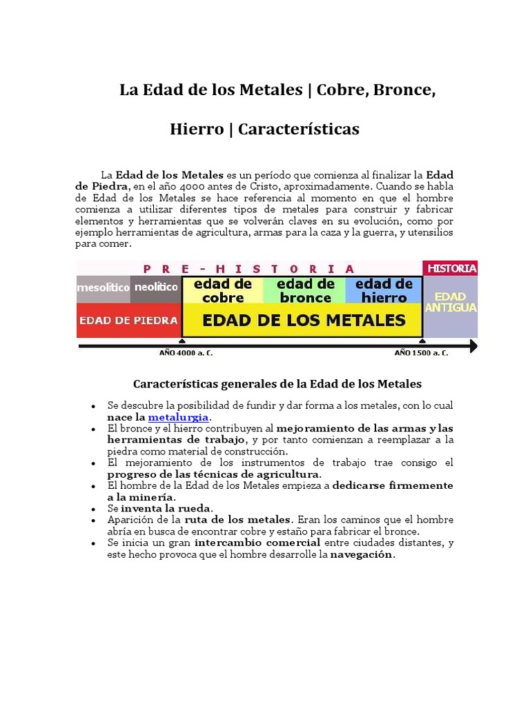 Características de la Edad de los Metales | PDF | Edad de Bronce | Edad ...