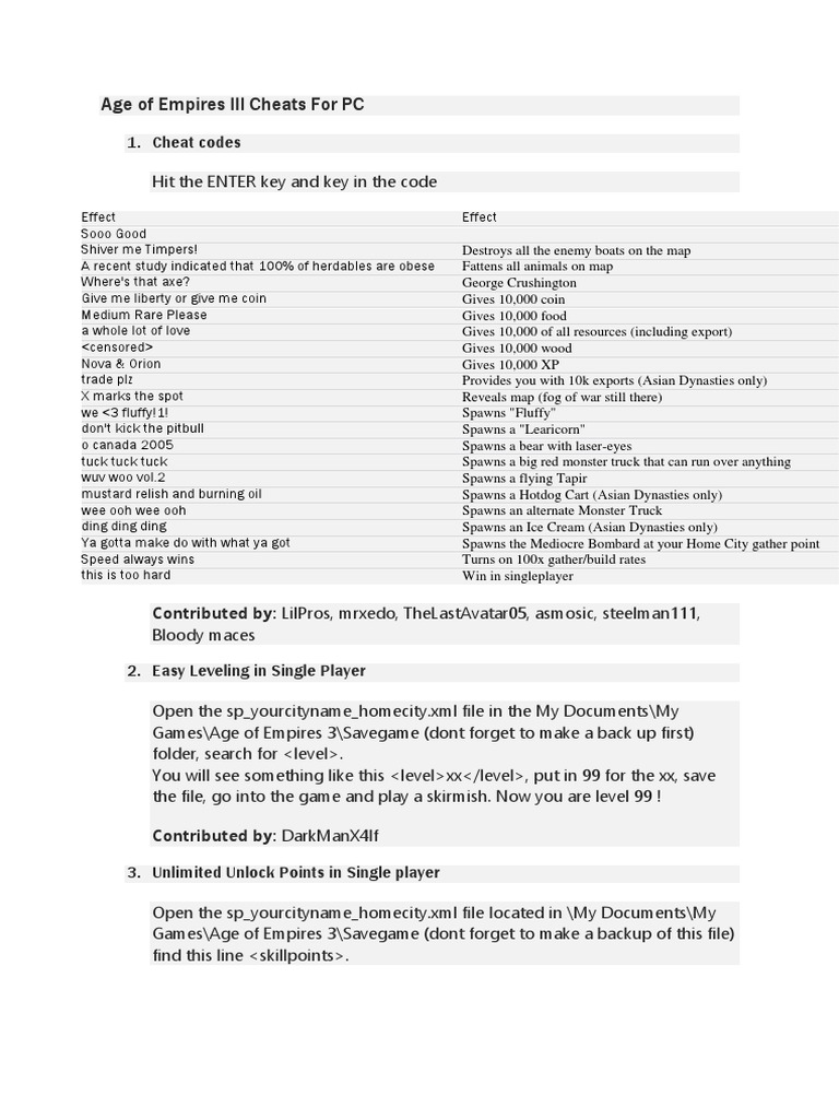 Age of Empires 3 Cheat Code PDF Leisure Sports
