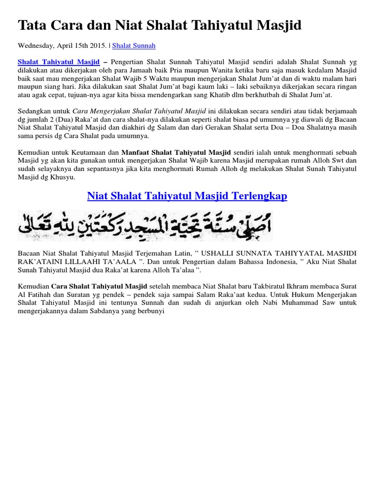 Tata Cara Dan Niat Shalat Tahiyatul Masjid Pdf