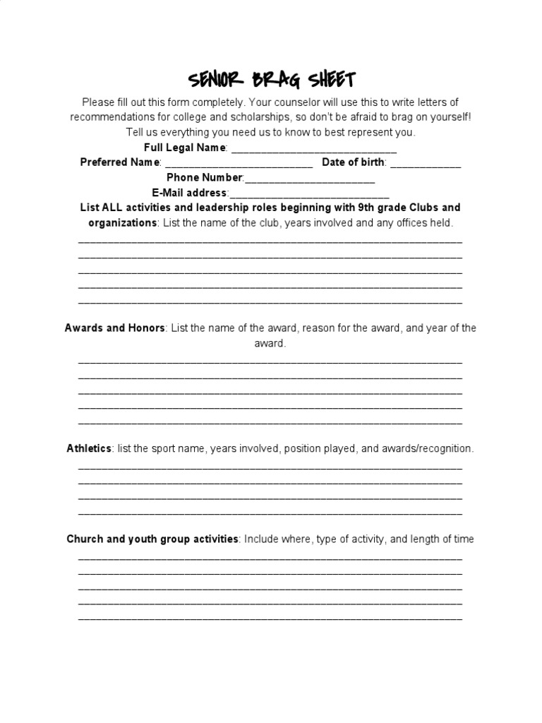 Senior Brag Sheet  PDF  Sat  Behavior Modification