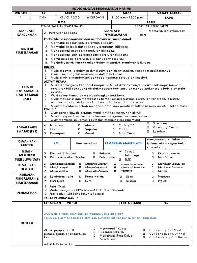 Contoh RPH Sains Tahun 6 2019  PDF