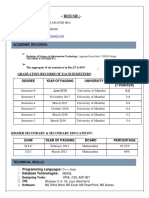 RESUME:-: The Aggregate of Six Semesters in BSC - IT Is 64%