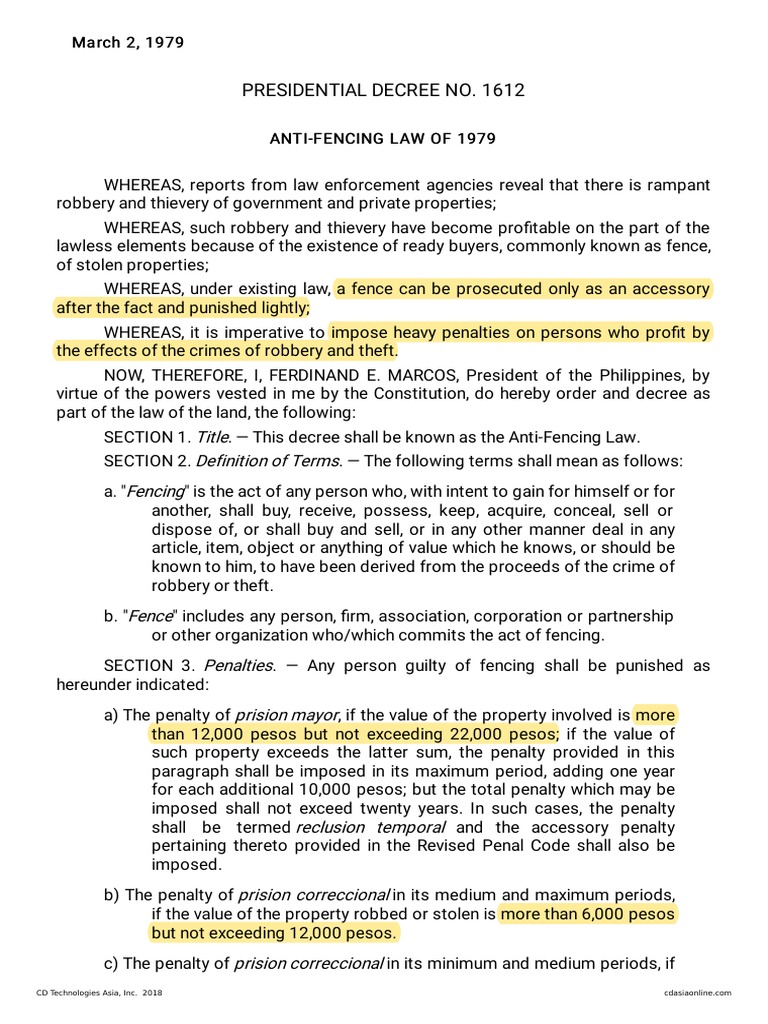 1979 Anti Fencing Law PDF Theft Robbery