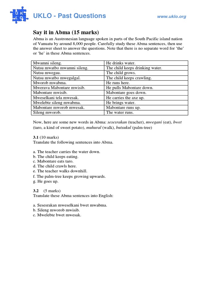 UKLO Abma Past Paper Questions | PDF | Language Arts & Discipline ...
