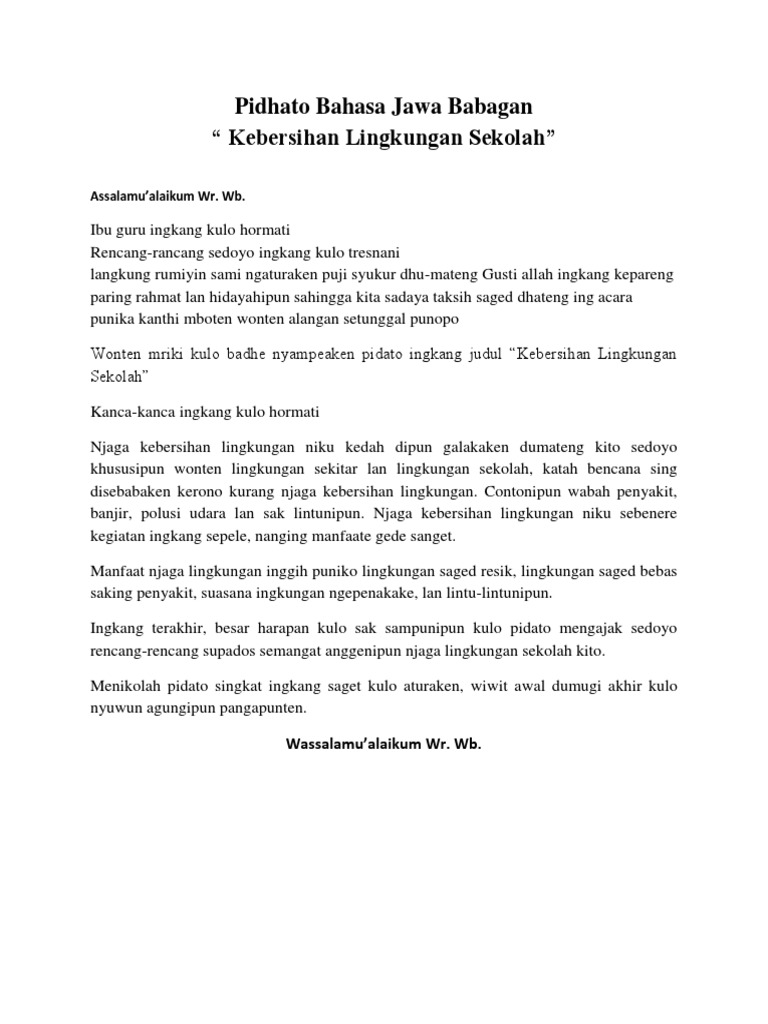 Kumpulan Teks Pidato Bahasa Jawa Tentang Lingkungan Sekolah Kumpulan Referensi Teks Pidato