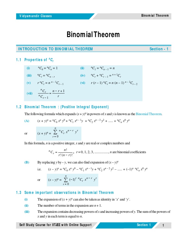 Binomial Theorem Exponentiation Elementary Mathematics