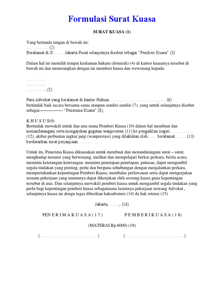 Formulasi Surat Kuasa