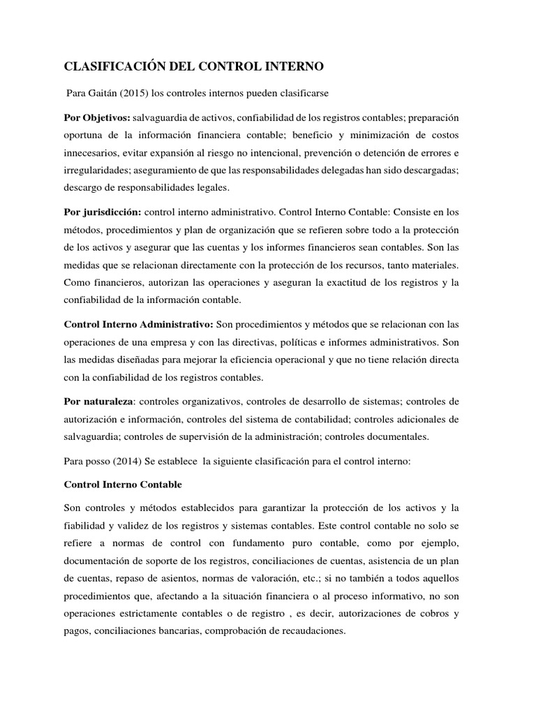 Clasificación del Control Interno Contable | PDF | Contabilidad | Business