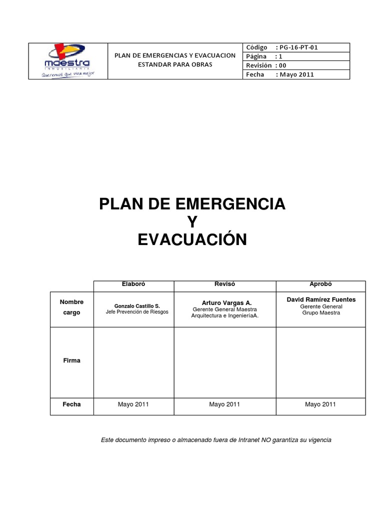 Plan de Emergencia y Evacuación en Obras | PDF | Evacuación de ...