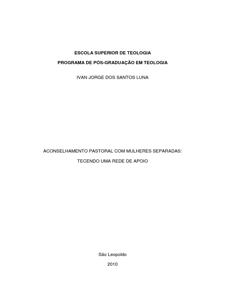 PDF) ACOLHIMENTO E ACONSELHAMENTO DE DIVORCIADOS, NO CONTEXTO CRISTÃO