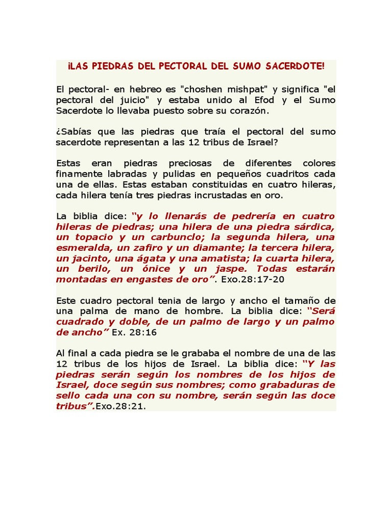 Las Piedras Del Pectoral Del Sumo Sacerdote PDF Sacerdote Tora