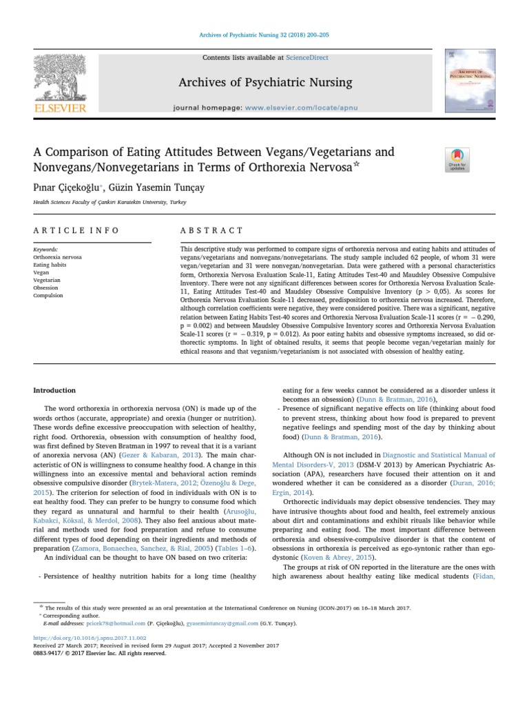 Veganism and Vegetarianism in Relation To Eating Disorders | PDF