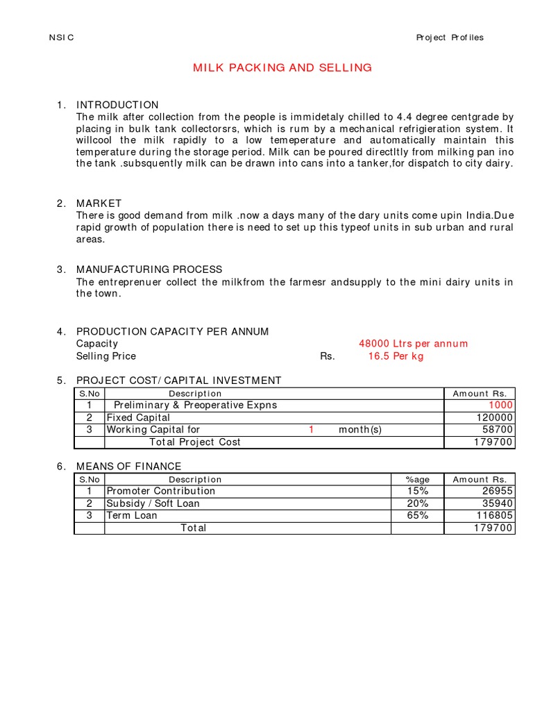 NSIC Milk Project Financial Overview | PDF | Dairy | Milk