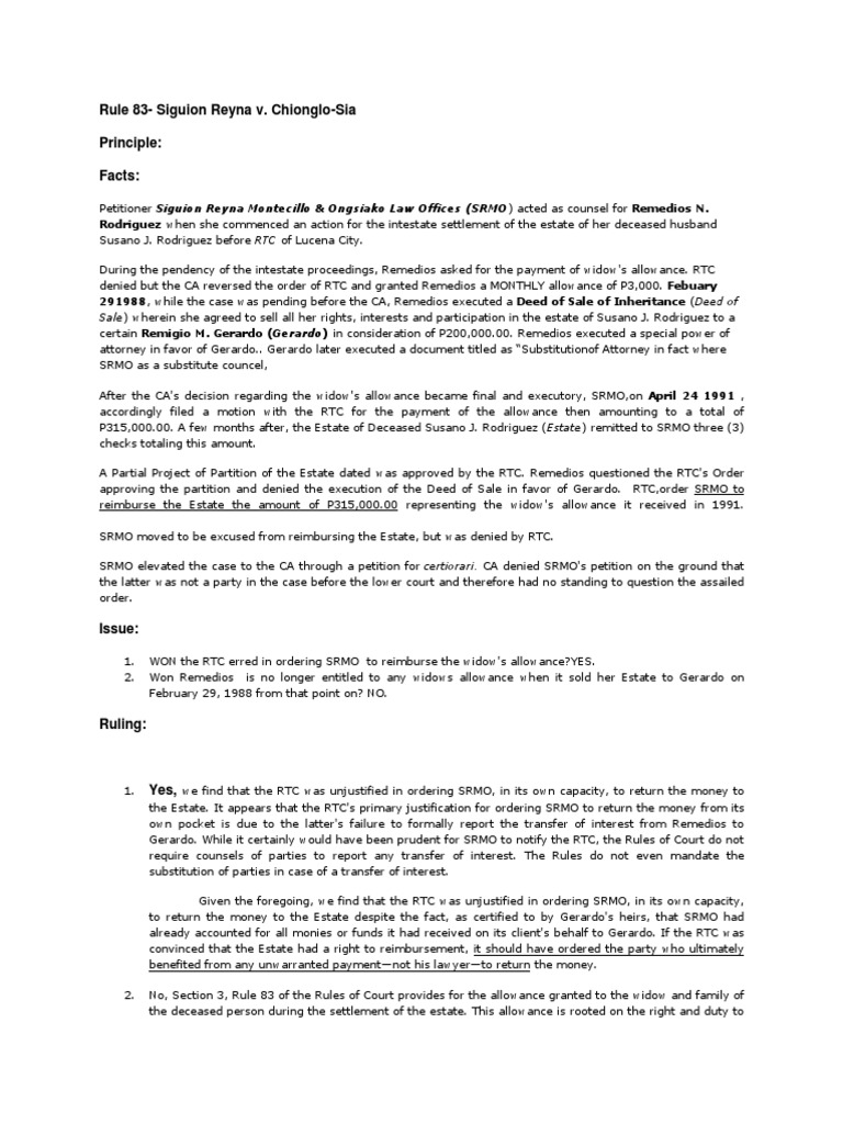 Rule 83 - Siguion Reyna v. Chionglo-Sia | PDF | Private Law | Virtue