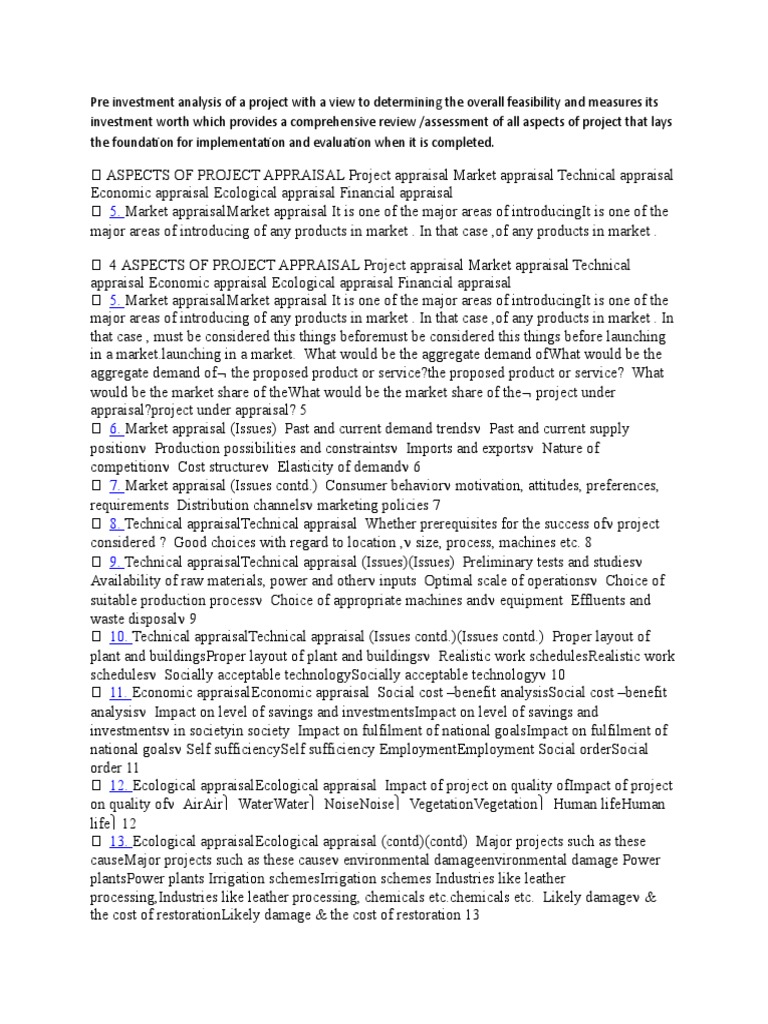 Pre Investment Analysis of A Project With A View To Determining The ...